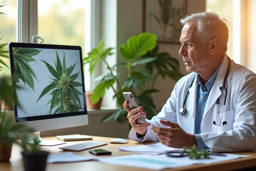 Médico atendendo paciente em consulta online sobre tratamento natural com canabidiol