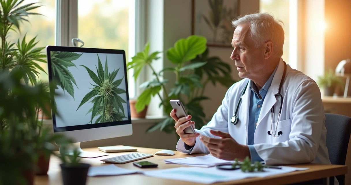 Médico atendendo paciente em consulta online sobre tratamento natural com canabidiol