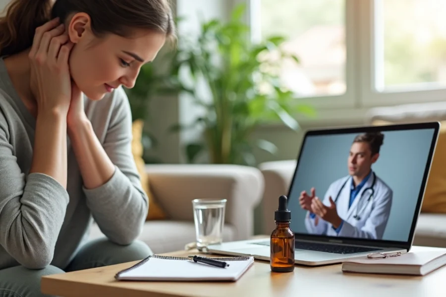 Mulher com fibromialgia em consulta online sobre uso de canabidiol
