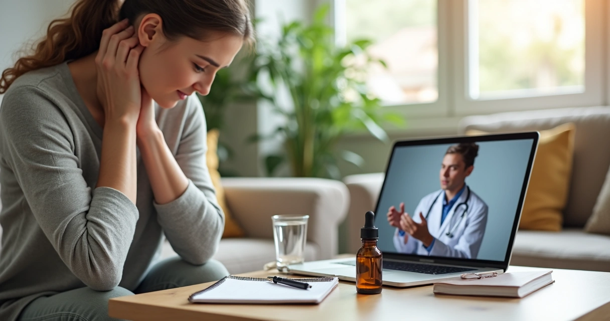 Mulher com fibromialgia em consulta online sobre uso de canabidiol